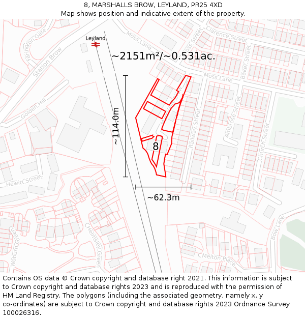 8, MARSHALLS BROW, LEYLAND, PR25 4XD: Plot and title map