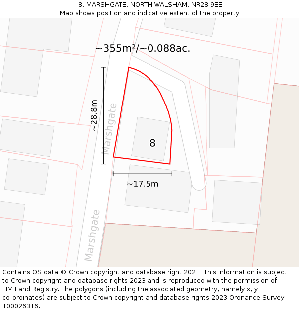 8, MARSHGATE, NORTH WALSHAM, NR28 9EE: Plot and title map