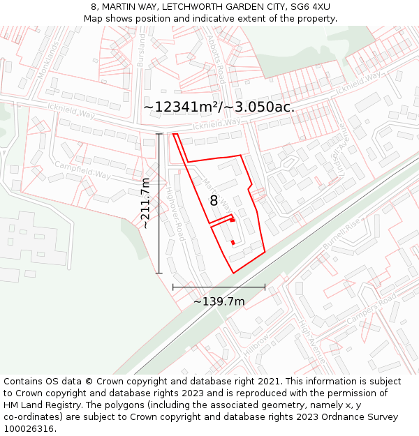 8, MARTIN WAY, LETCHWORTH GARDEN CITY, SG6 4XU: Plot and title map