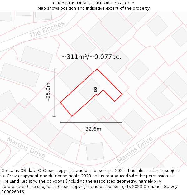 8, MARTINS DRIVE, HERTFORD, SG13 7TA: Plot and title map