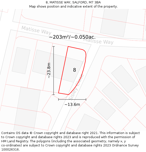 8, MATISSE WAY, SALFORD, M7 3BA: Plot and title map