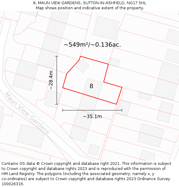 8, MAUN VIEW GARDENS, SUTTON-IN-ASHFIELD, NG17 5HL: Plot and title map