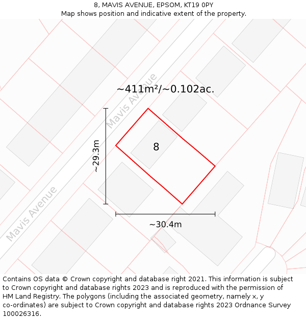 8, MAVIS AVENUE, EPSOM, KT19 0PY: Plot and title map