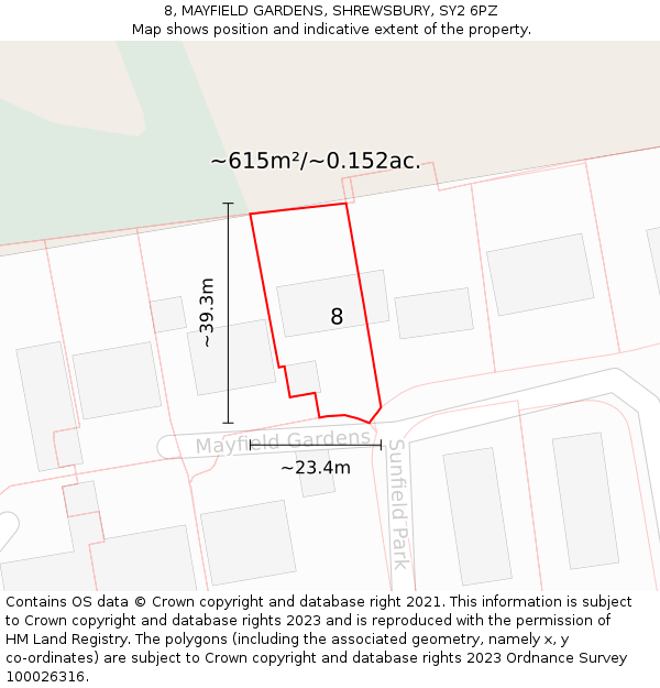 8, MAYFIELD GARDENS, SHREWSBURY, SY2 6PZ: Plot and title map