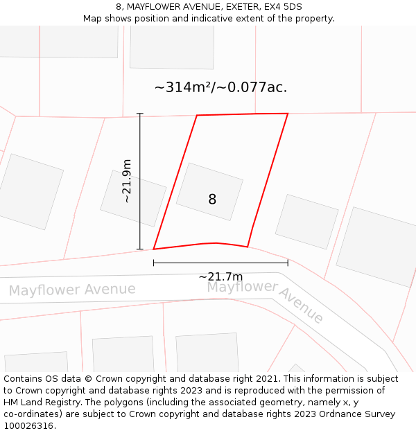 8, MAYFLOWER AVENUE, EXETER, EX4 5DS: Plot and title map
