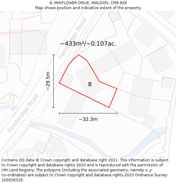 8, MAYFLOWER DRIVE, MALDON, CM9 6XX: Plot and title map