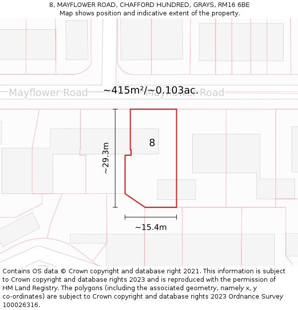 8, MAYFLOWER ROAD, CHAFFORD HUNDRED, GRAYS, RM16 6BE: Plot and title map