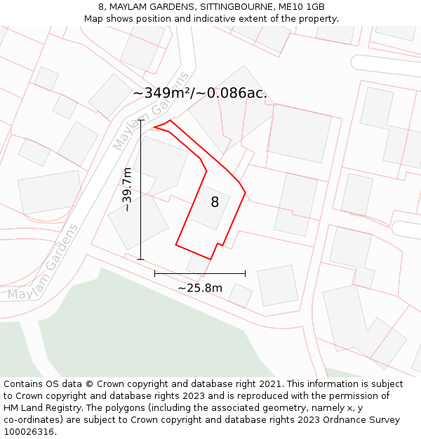 8, MAYLAM GARDENS, SITTINGBOURNE, ME10 1GB: Plot and title map