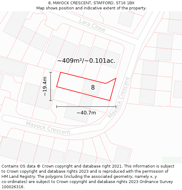 8, MAYOCK CRESCENT, STAFFORD, ST16 1BX: Plot and title map