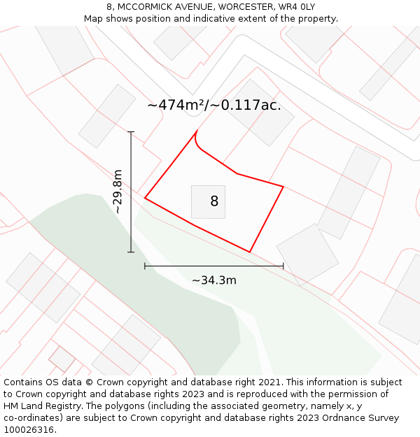 8, MCCORMICK AVENUE, WORCESTER, WR4 0LY: Plot and title map