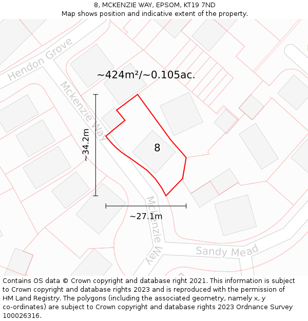 8, MCKENZIE WAY, EPSOM, KT19 7ND: Plot and title map