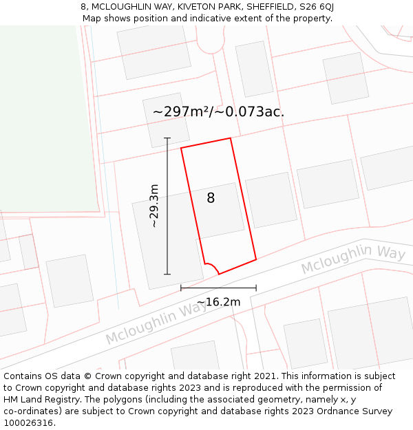 8, MCLOUGHLIN WAY, KIVETON PARK, SHEFFIELD, S26 6QJ: Plot and title map