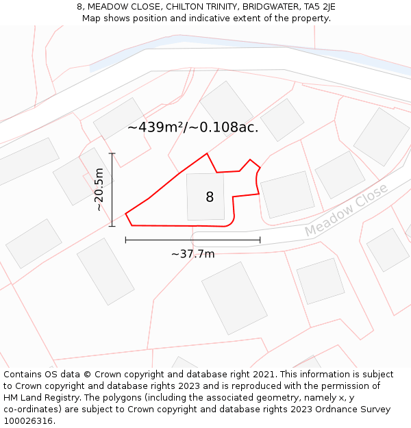 8, MEADOW CLOSE, CHILTON TRINITY, BRIDGWATER, TA5 2JE: Plot and title map