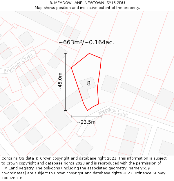 8, MEADOW LANE, NEWTOWN, SY16 2DU: Plot and title map