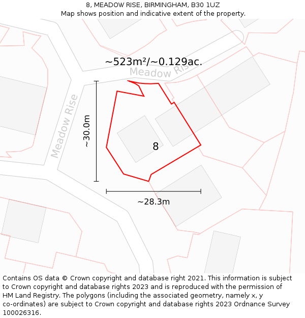 8, MEADOW RISE, BIRMINGHAM, B30 1UZ: Plot and title map