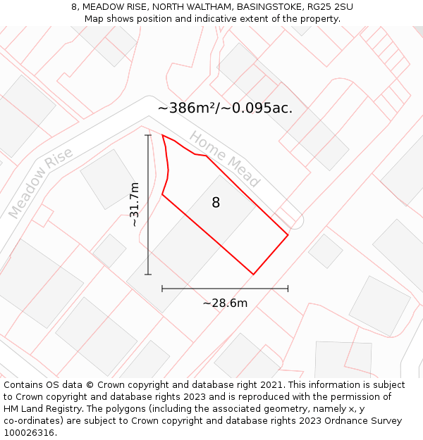 8, MEADOW RISE, NORTH WALTHAM, BASINGSTOKE, RG25 2SU: Plot and title map