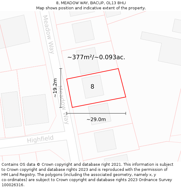 8, MEADOW WAY, BACUP, OL13 8HU: Plot and title map