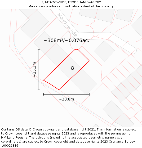 8, MEADOWSIDE, FRODSHAM, WA6 7BY: Plot and title map