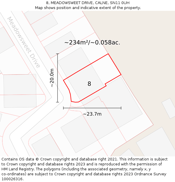 8, MEADOWSWEET DRIVE, CALNE, SN11 0UH: Plot and title map
