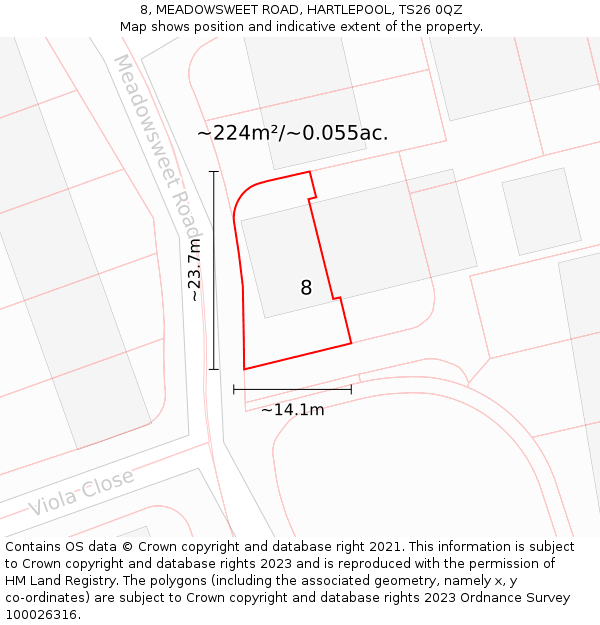 8, MEADOWSWEET ROAD, HARTLEPOOL, TS26 0QZ: Plot and title map