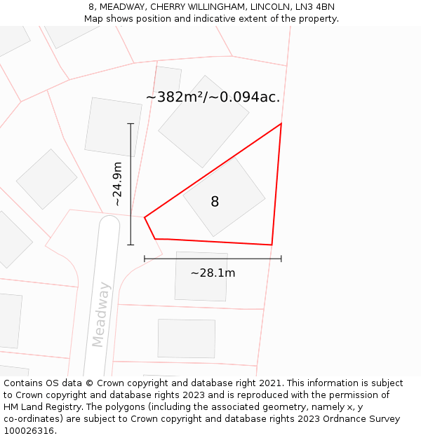 8, MEADWAY, CHERRY WILLINGHAM, LINCOLN, LN3 4BN: Plot and title map