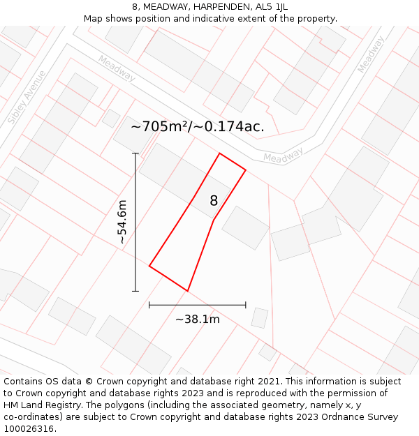 8, MEADWAY, HARPENDEN, AL5 1JL: Plot and title map