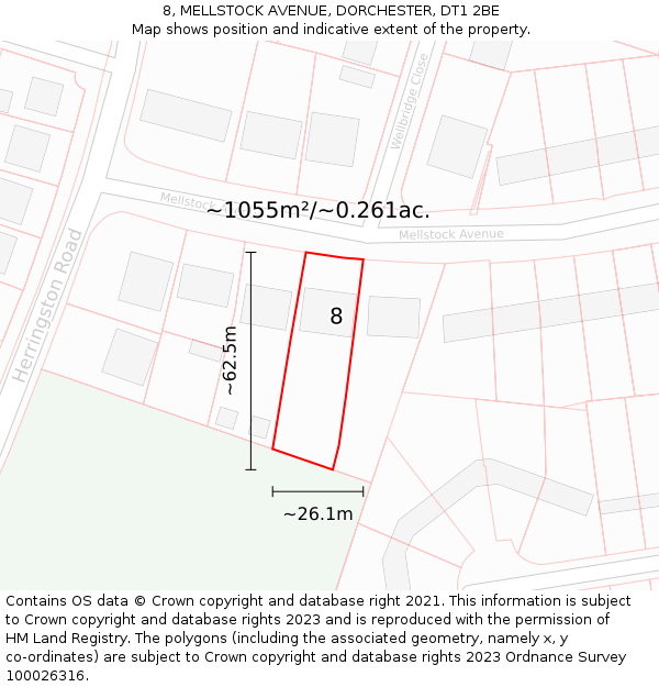 8, MELLSTOCK AVENUE, DORCHESTER, DT1 2BE: Plot and title map