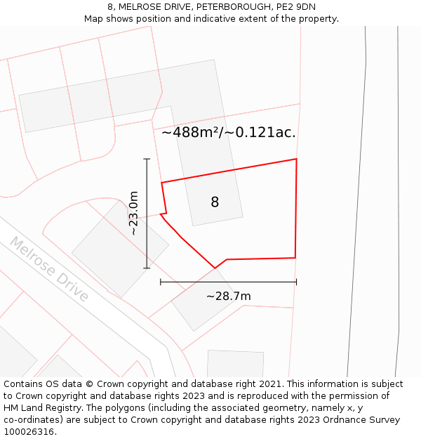8, MELROSE DRIVE, PETERBOROUGH, PE2 9DN: Plot and title map