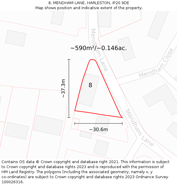 8, MENDHAM LANE, HARLESTON, IP20 9DE: Plot and title map