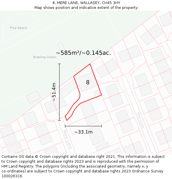 8, MERE LANE, WALLASEY, CH45 3HY: Plot and title map