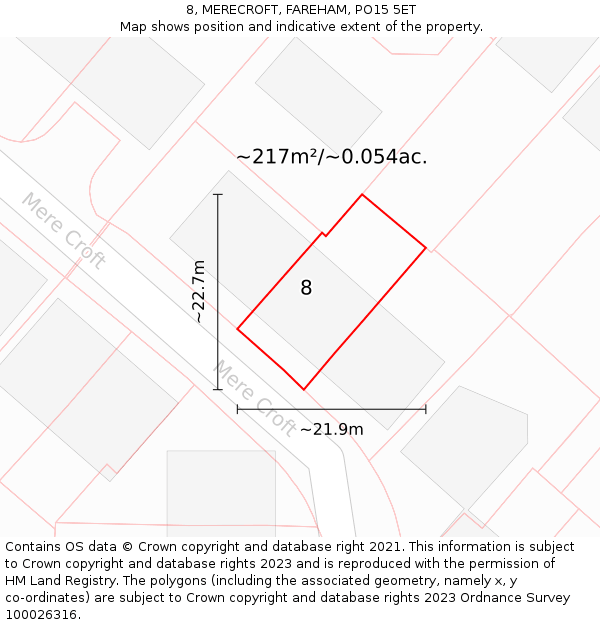 8, MERECROFT, FAREHAM, PO15 5ET: Plot and title map