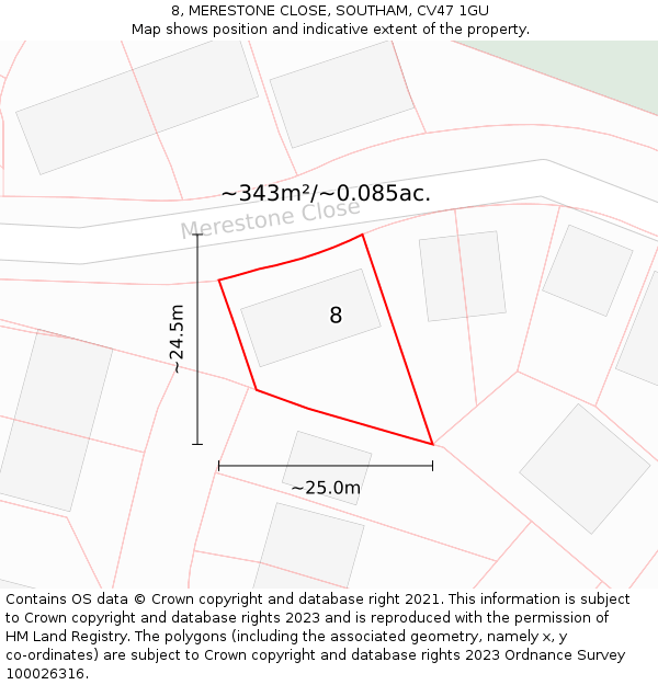 8, MERESTONE CLOSE, SOUTHAM, CV47 1GU: Plot and title map