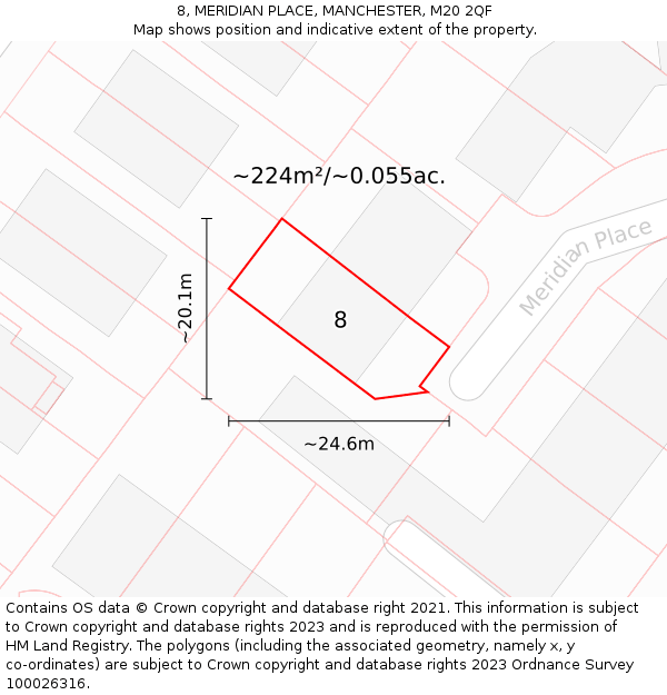 8, MERIDIAN PLACE, MANCHESTER, M20 2QF: Plot and title map