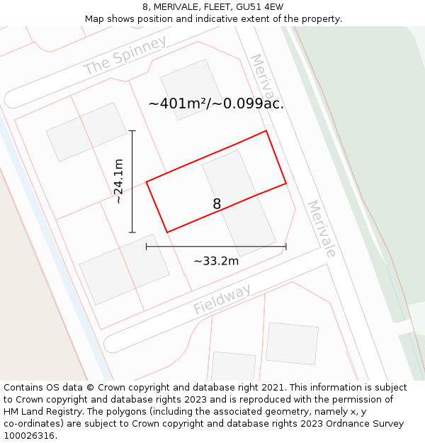 8, MERIVALE, FLEET, GU51 4EW: Plot and title map