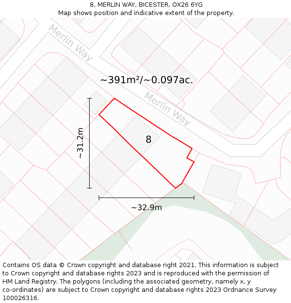 8, MERLIN WAY, BICESTER, OX26 6YG: Plot and title map