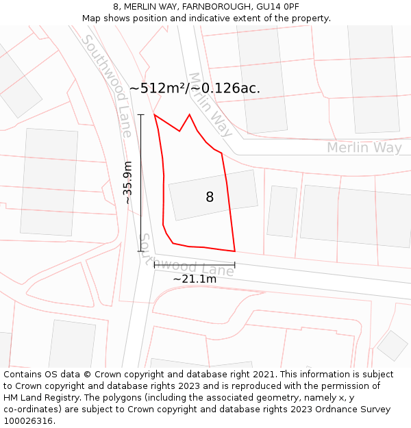 8, MERLIN WAY, FARNBOROUGH, GU14 0PF: Plot and title map