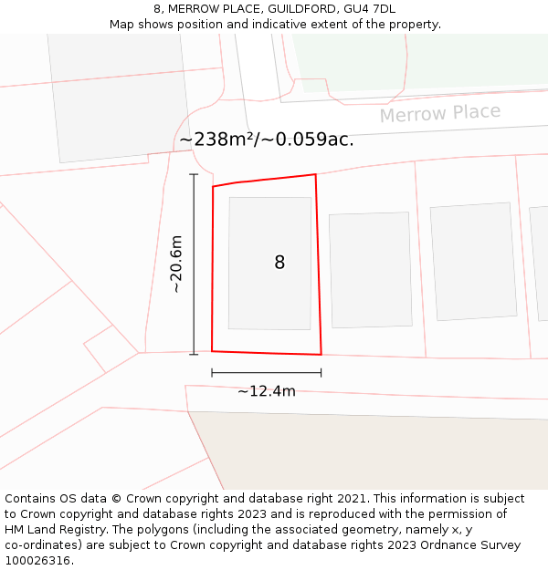 8, MERROW PLACE, GUILDFORD, GU4 7DL: Plot and title map