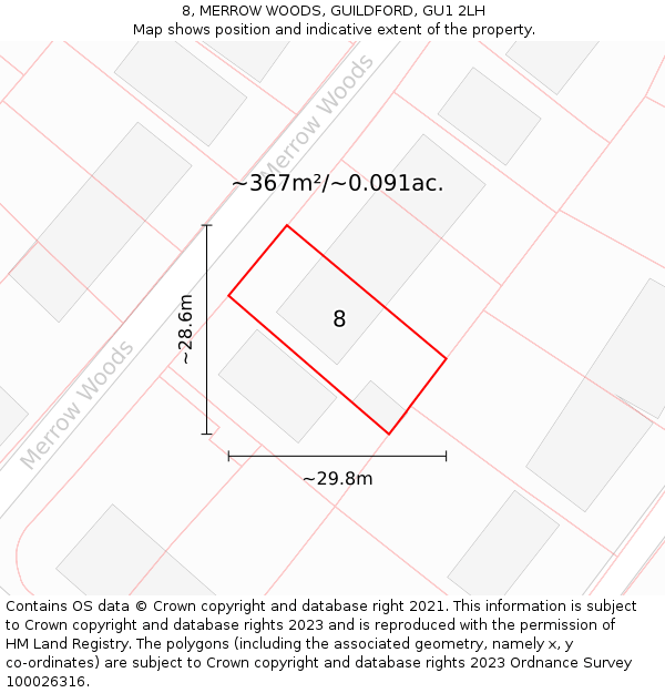 8, MERROW WOODS, GUILDFORD, GU1 2LH: Plot and title map