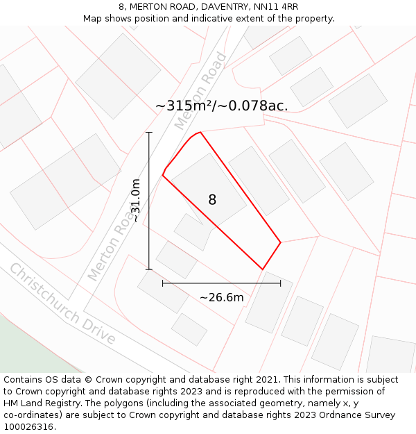 8, MERTON ROAD, DAVENTRY, NN11 4RR: Plot and title map