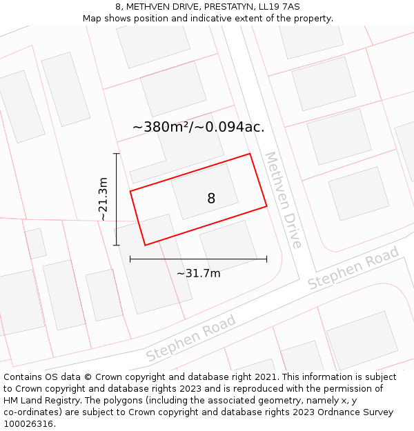 8, METHVEN DRIVE, PRESTATYN, LL19 7AS: Plot and title map