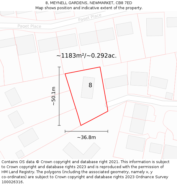 8, MEYNELL GARDENS, NEWMARKET, CB8 7ED: Plot and title map
