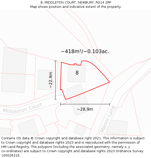 8, MIDDLETON COURT, NEWBURY, RG14 2RP: Plot and title map