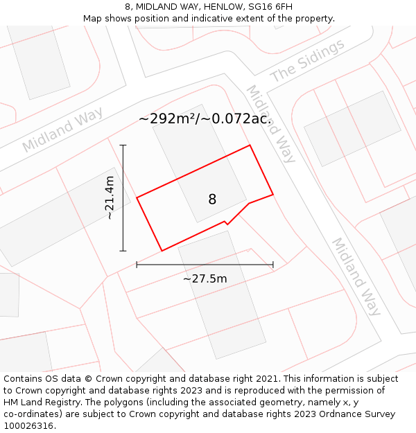 8, MIDLAND WAY, HENLOW, SG16 6FH: Plot and title map