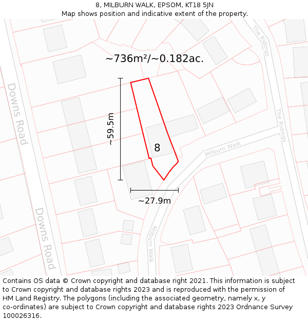 8, MILBURN WALK, EPSOM, KT18 5JN: Plot and title map