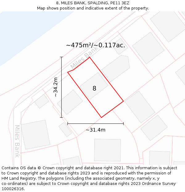 8, MILES BANK, SPALDING, PE11 3EZ: Plot and title map