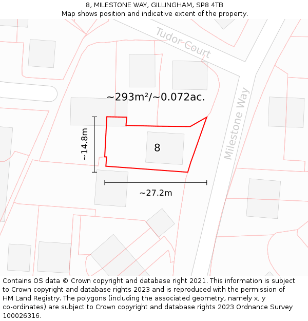 8, MILESTONE WAY, GILLINGHAM, SP8 4TB: Plot and title map