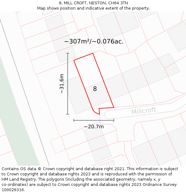 8, MILL CROFT, NESTON, CH64 3TN: Plot and title map