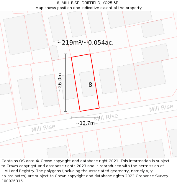 8, MILL RISE, DRIFFIELD, YO25 5BL: Plot and title map