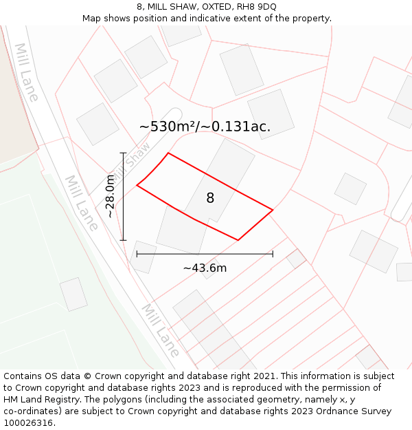 8, MILL SHAW, OXTED, RH8 9DQ: Plot and title map