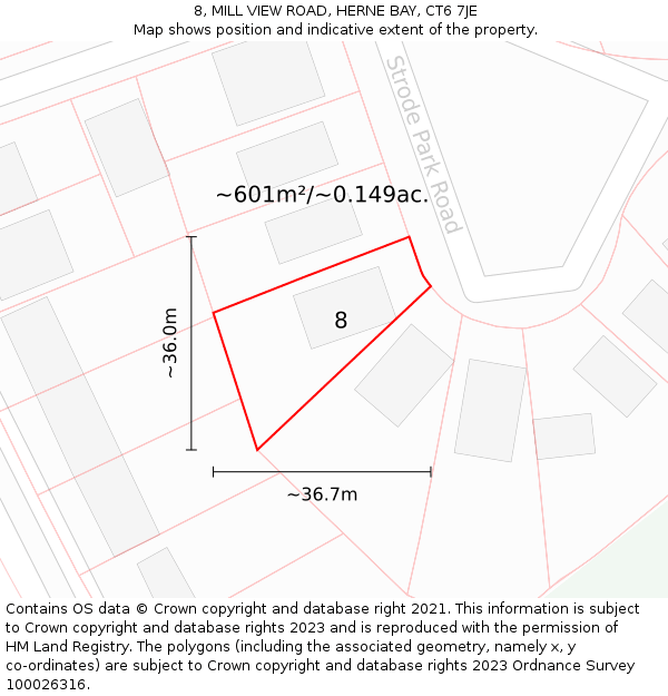 8, MILL VIEW ROAD, HERNE BAY, CT6 7JE: Plot and title map